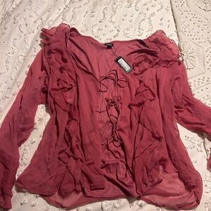 Elegant Pink Ruffled Tie Front Women's Top